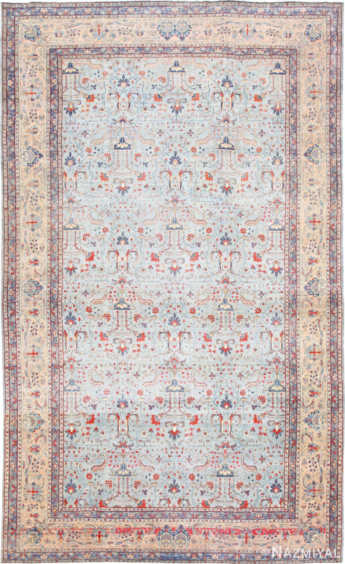 Light Grey Blue Antique Persian Tabriz Rug 48798 Nazmiyal