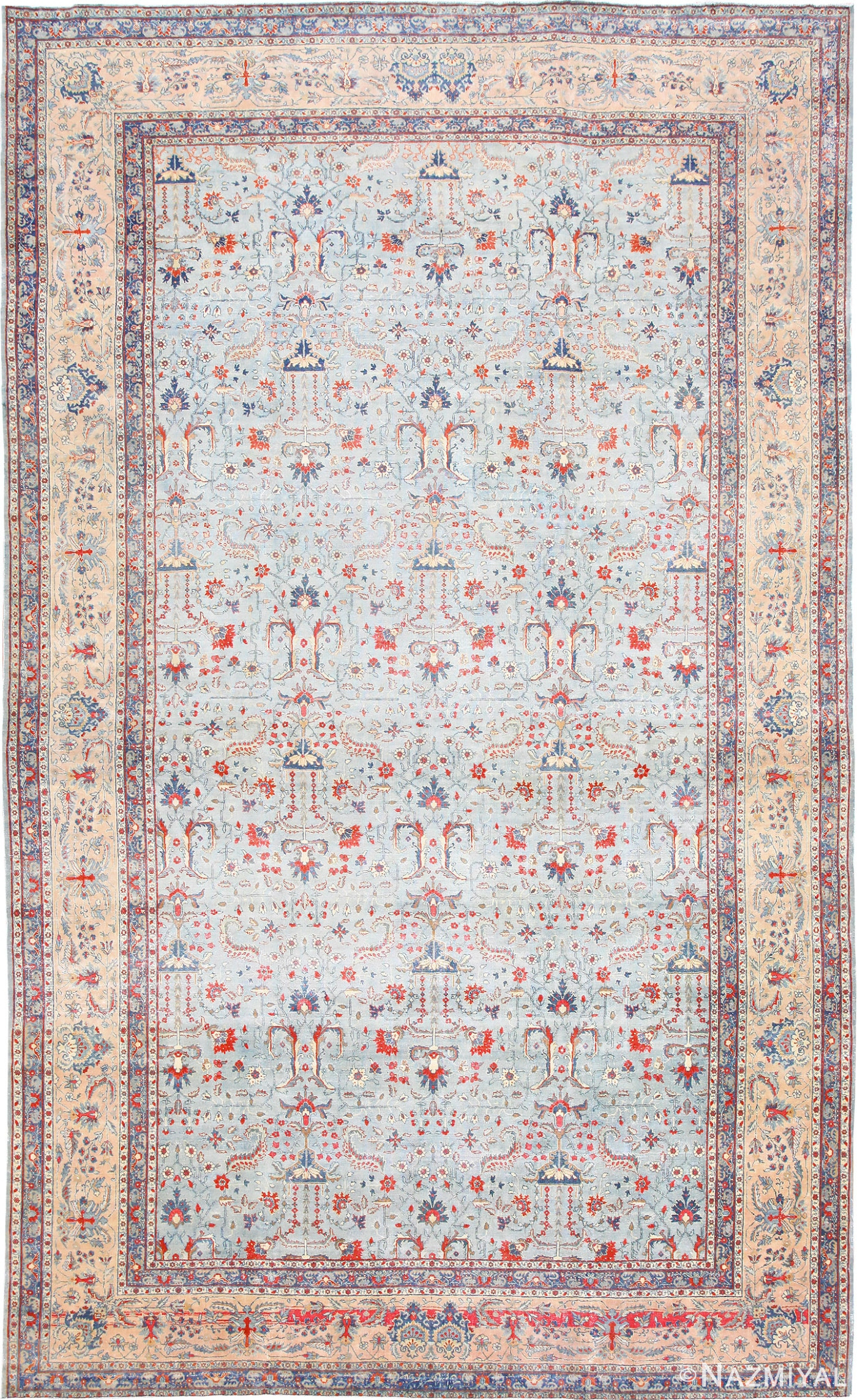 Light Grey Blue Antique Persian Tabriz Rug 48798 Nazmiyal