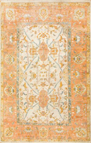 Large Ivory Background Turkish Antique Oushak Rug 50666 Nazmiyal