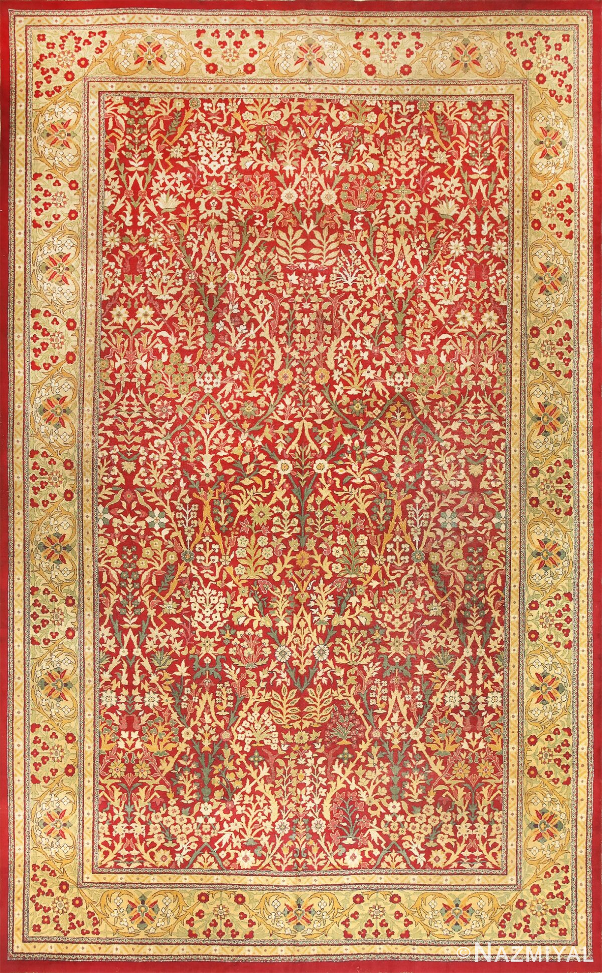 Beautiful Red Background Antique Indian Amritsar Rug 50650 Nazmiyal