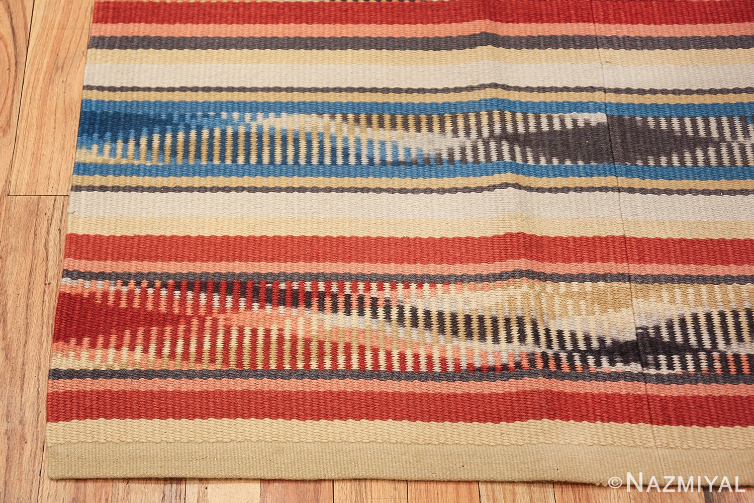 Beautiful Square Vintage Swedish Kilim rug 48821 color corner Nazmiyal