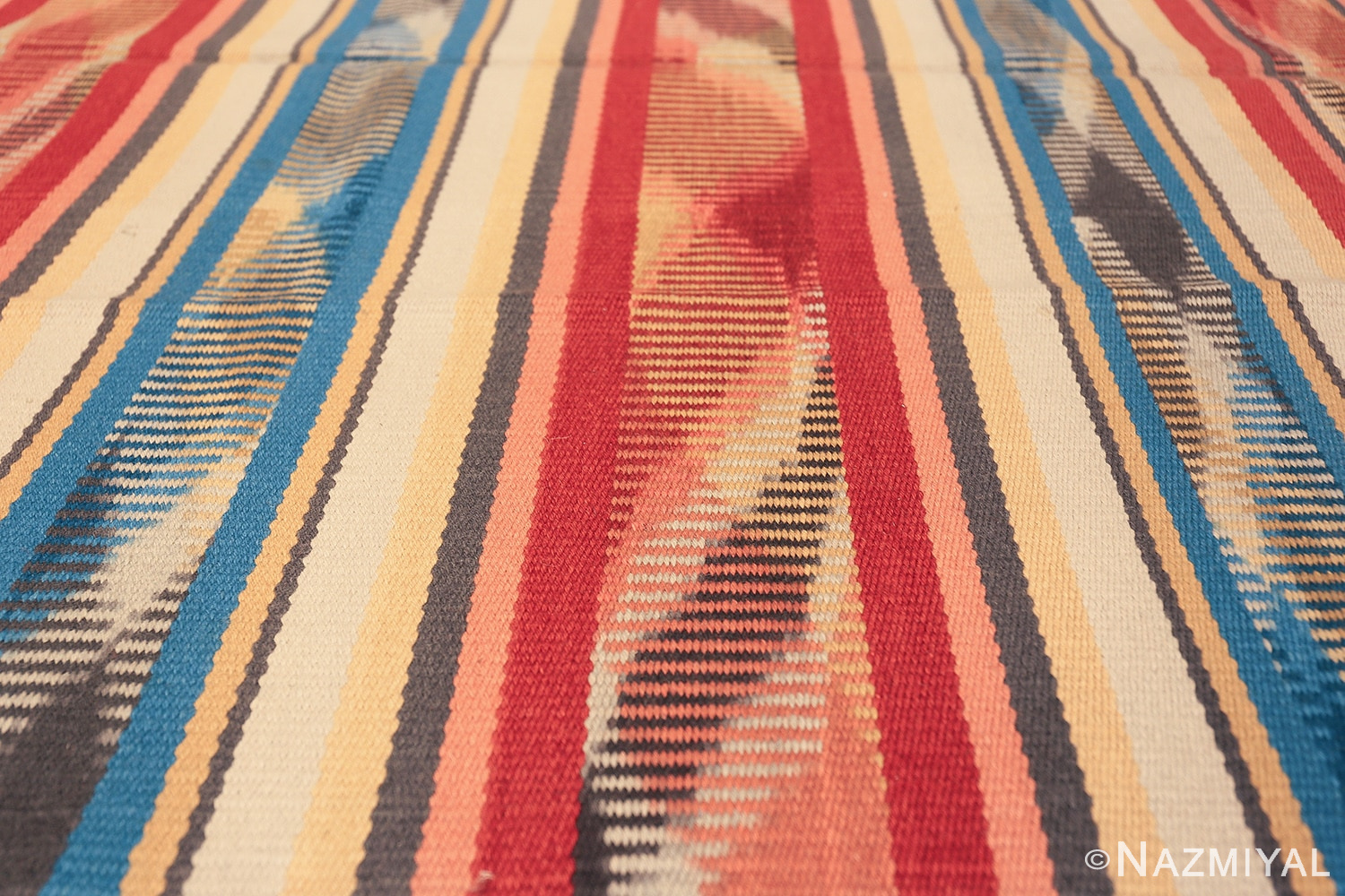 Beautiful Square Vintage Swedish Kilim rug 48821 rows of colors Nazmiyal