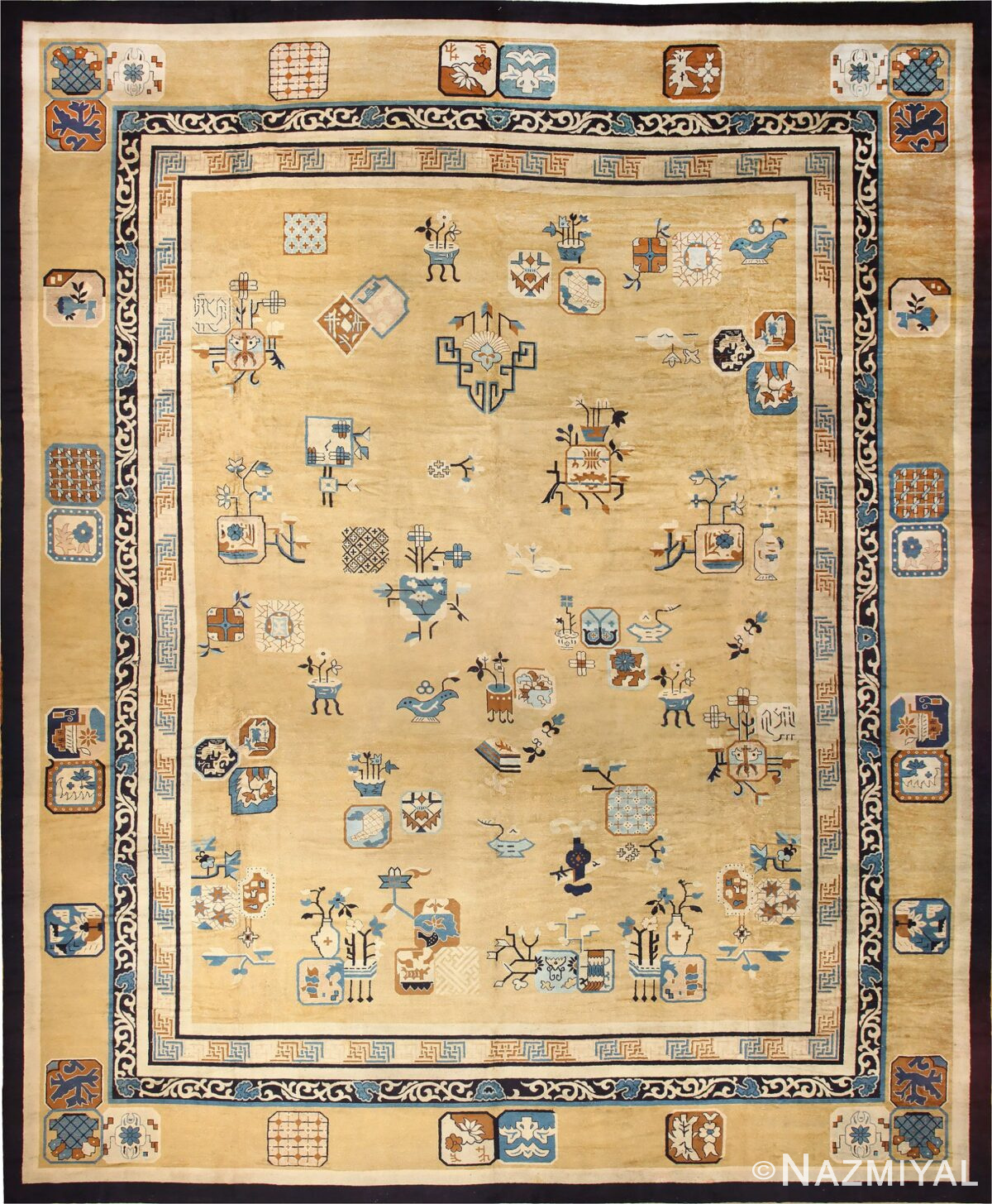 Large Oversized Earth Tone Antique Chinese Rug 48806 Detail/Large View