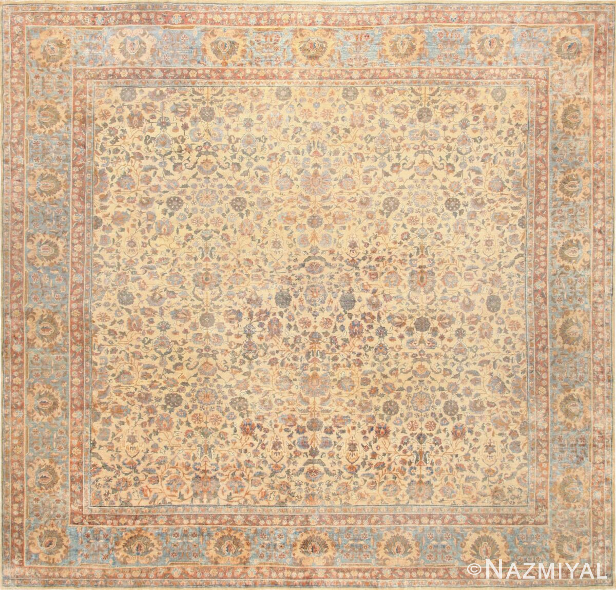 Rare Square Size Persian Antique Tabriz Rug 50359 Nazmiyal
