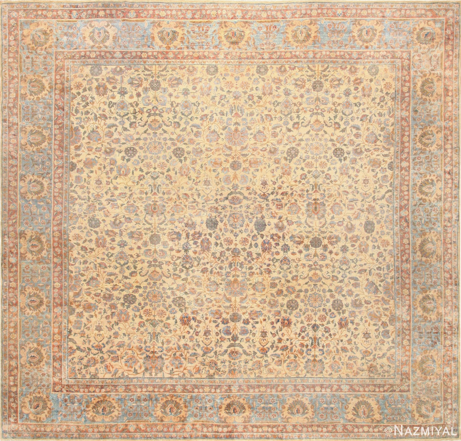 Rare Square Size Persian Antique Tabriz Rug 50359 Nazmiyal
