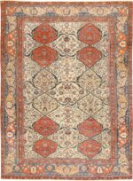 Antique Persian Ivory Sarouk Farahan Oriental Rug 40530 Nazmiyal