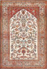 Antique Persian Silk Prayer Design Kashan Oriental Rug 50633 Nazmiyal