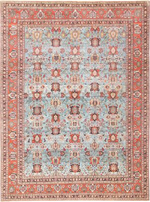 Light Blue Antique Persian Tabriz Oriental Rug 48820 Nazmiyal