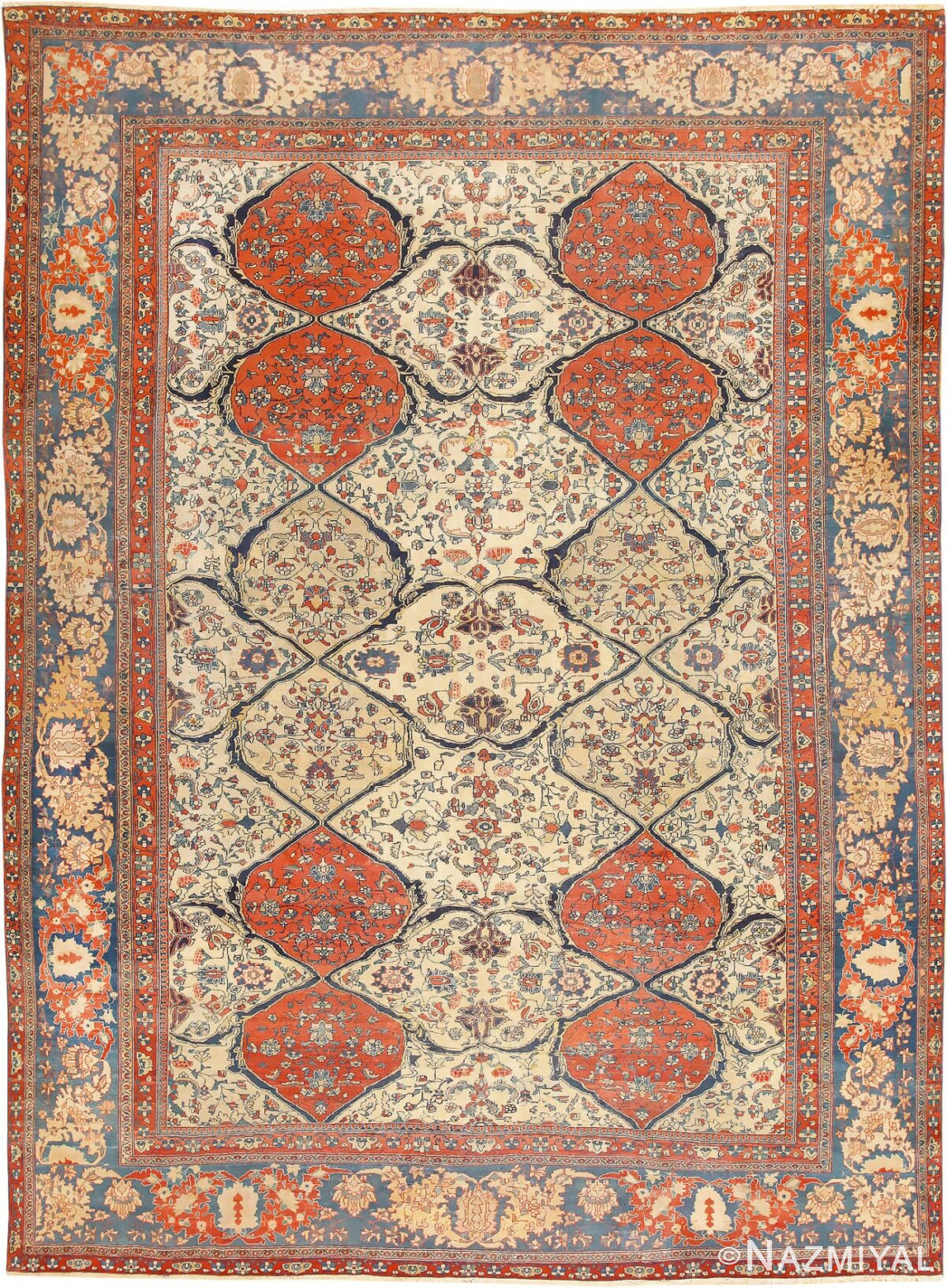 Antique Persian Ivory Sarouk Farahan Oriental Rug 40530 Nazmiyal