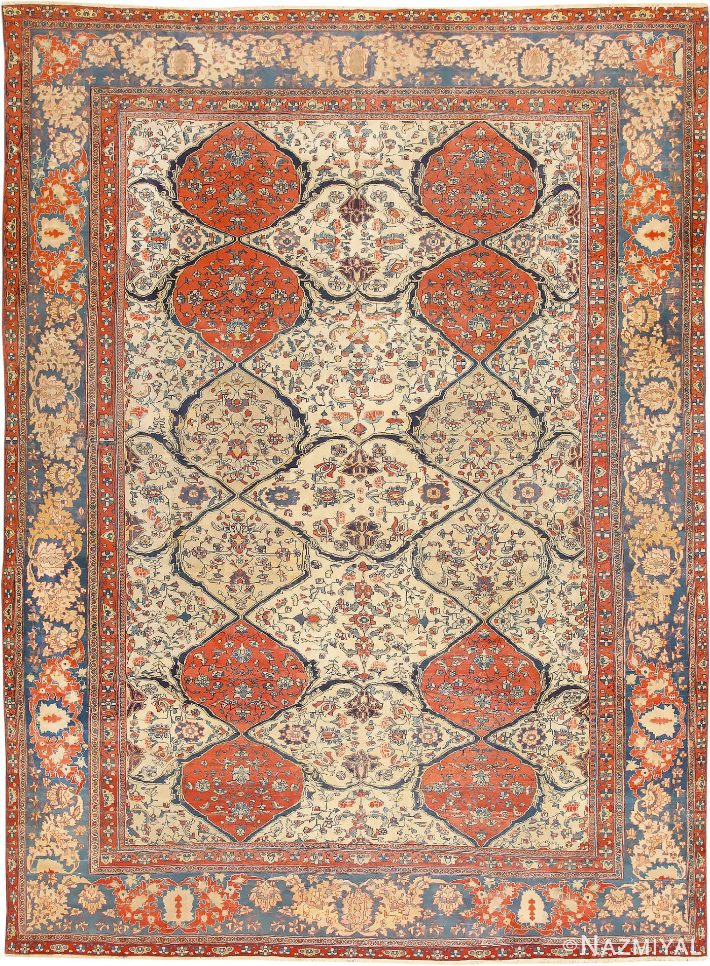 Antique Persian Ivory Sarouk Farahan Oriental Rug 40530 Nazmiyal