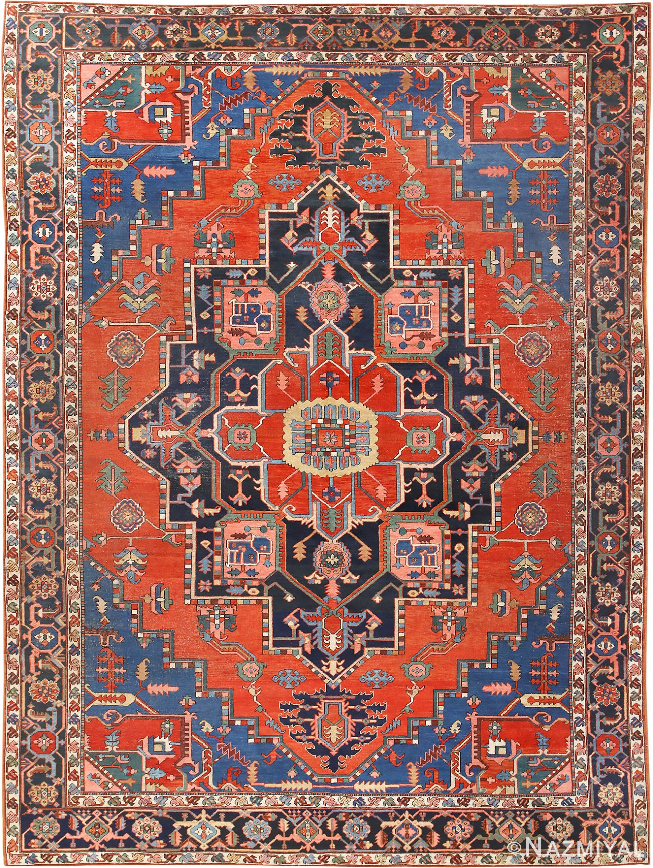 Beautiful Antique Persian Medallion Heriz Serapi Rug #48856 from Nazmiyal Antique Rugs in NYC