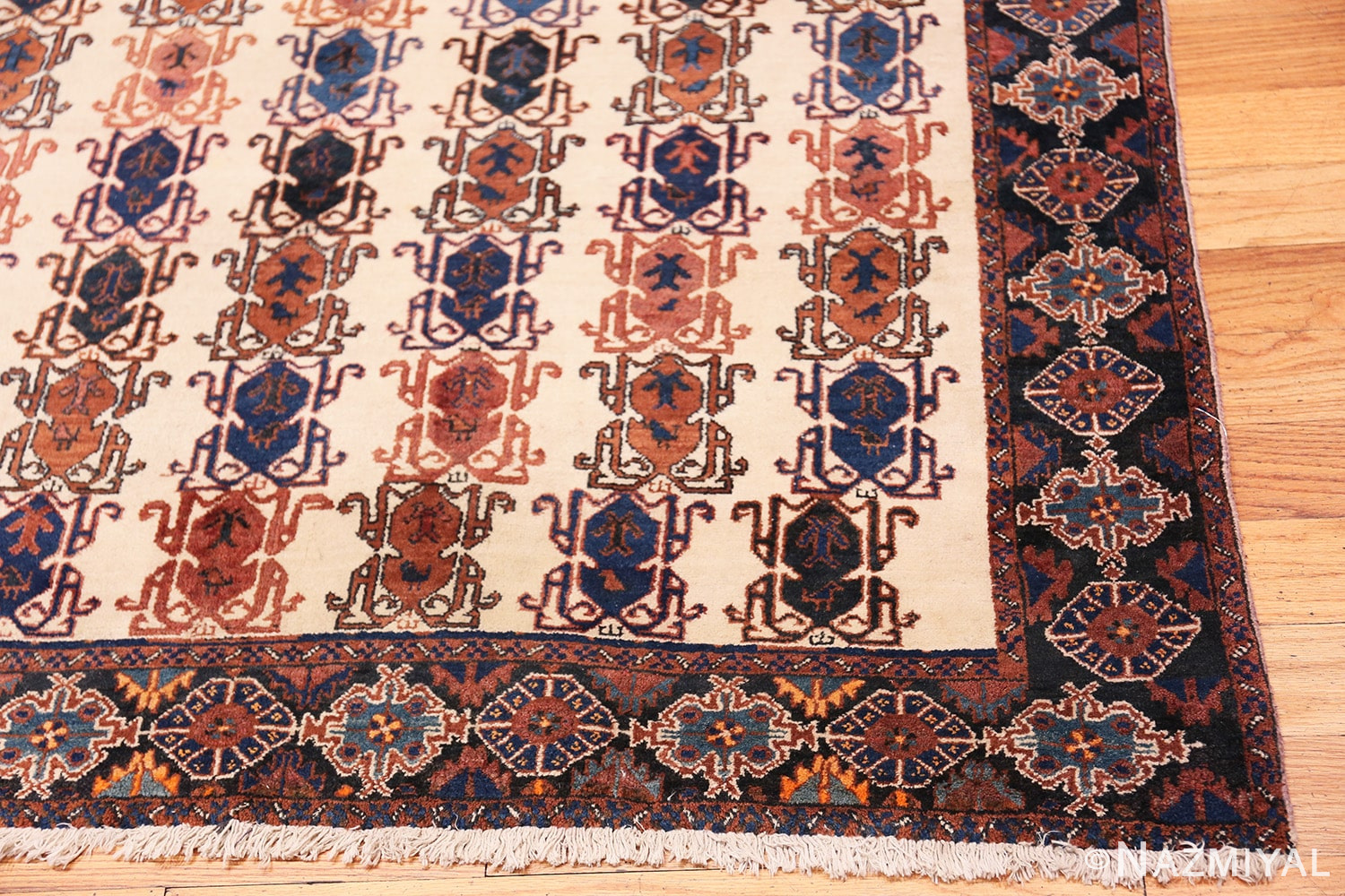Corner Ivory Vintage Tribal Persian Afshar rug 50687 by Nazmiyal