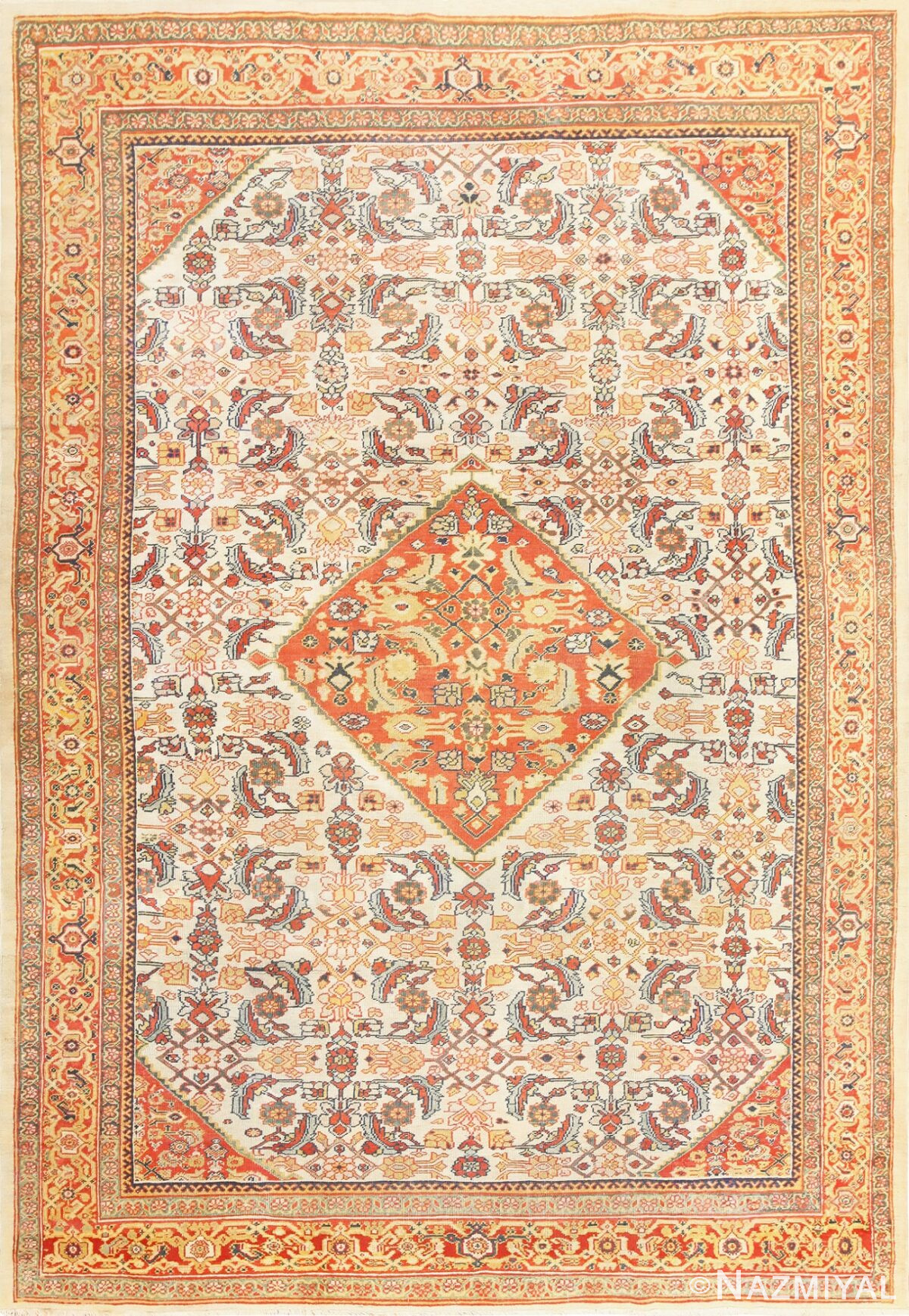 Ivory Antique Sultanabad Persian Rug 50659 Nazmiyal