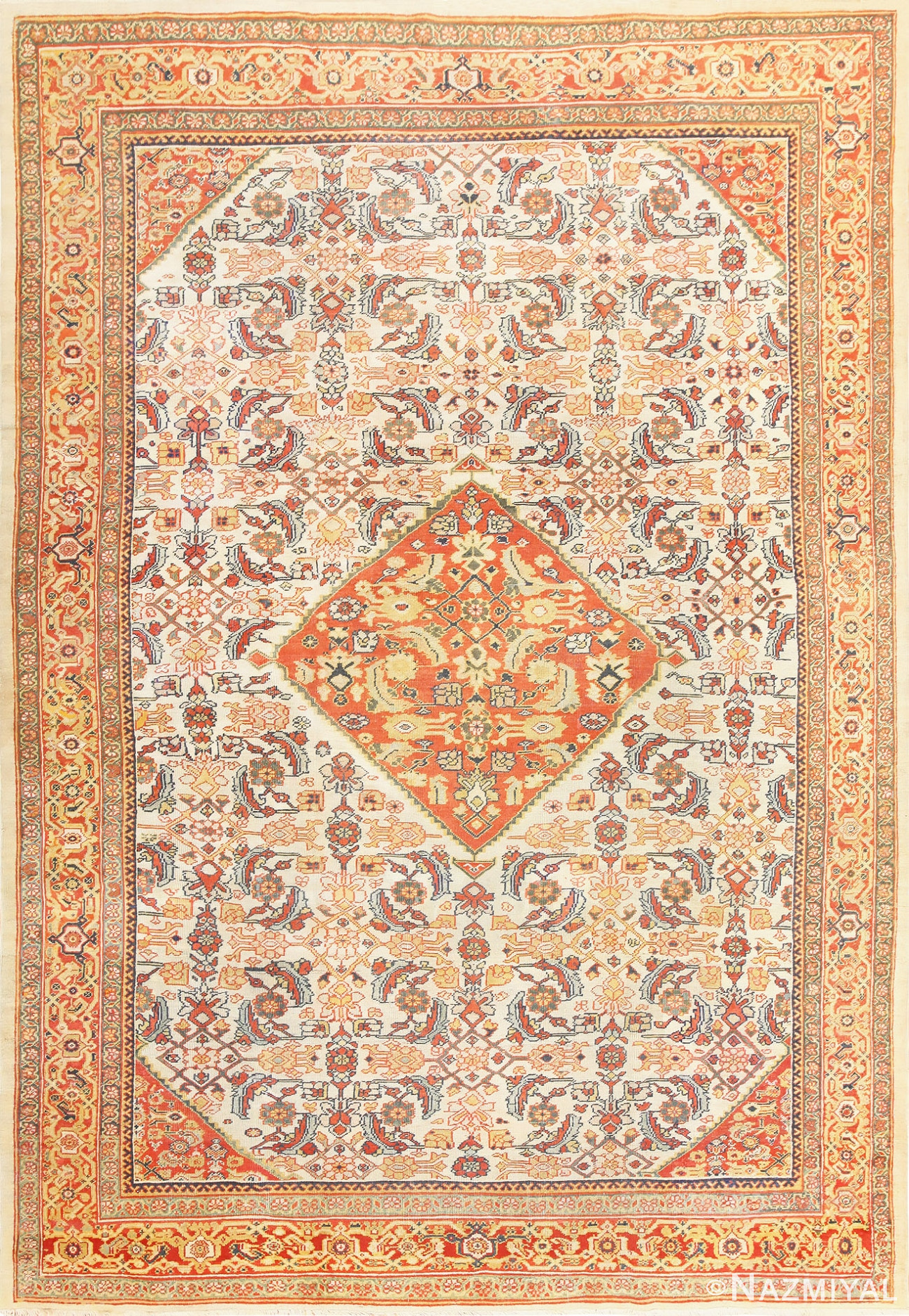 Ivory Antique Sultanabad Persian Rug 50659 Nazmiyal