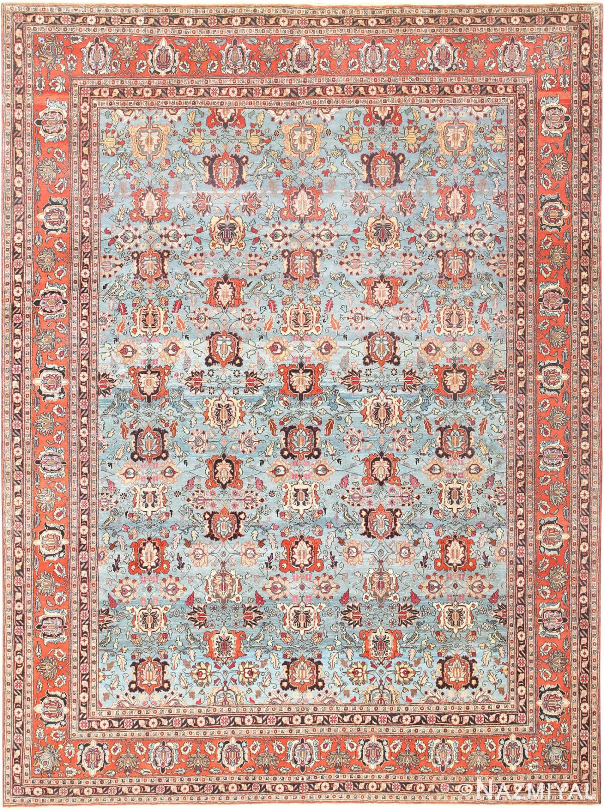 Light Blue Antique Persian Tabriz Oriental Rug 48820 Nazmiyal