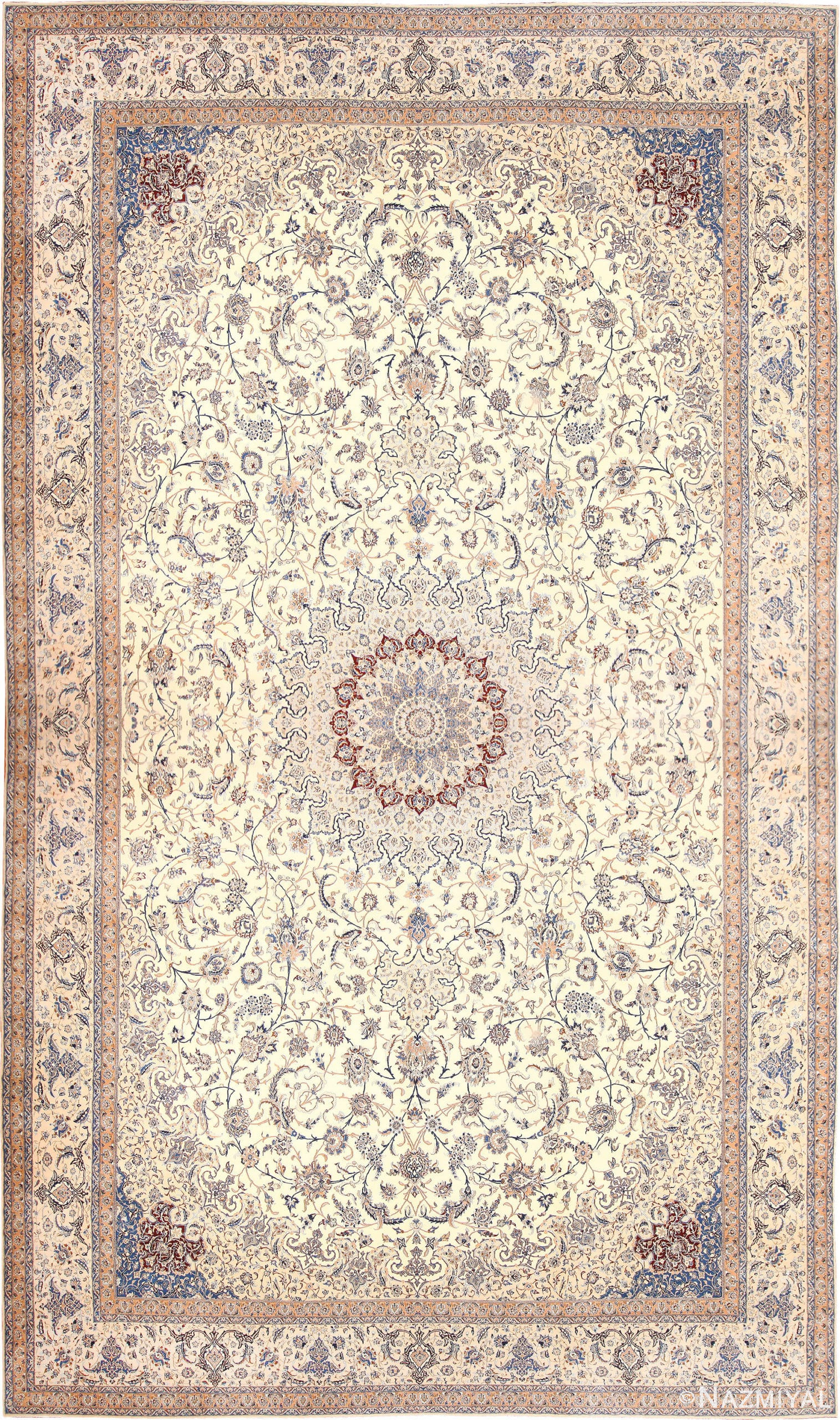 Palace Size Fine Silk And Wool Persian Nain Carpet 50689 Nazmiyal