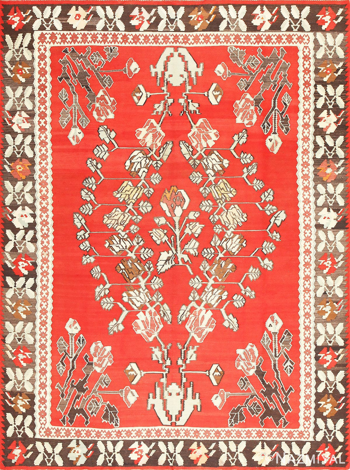 Vintage Floral Turkish Kilim Rug 50678 Nazmiyal