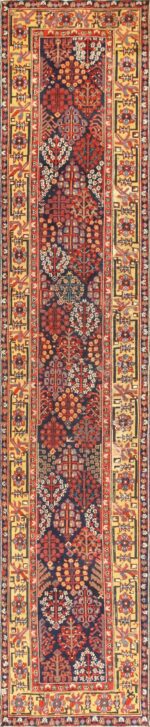 Early Antique Tribal Kurdish Shrub Design Runner Rug 48928 Nazmiyal