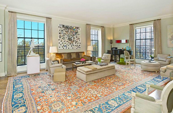 NYC Family Room With Antique Persian Sultanabad Rug Family Room With Antique Persian Sultanabad Rug - Interior Design by Jed Johnson by Nazmiyal