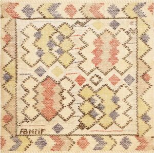 Square Vintage Scandinavian Swedish Marta Maas Kilim 48900 Nazmiyal