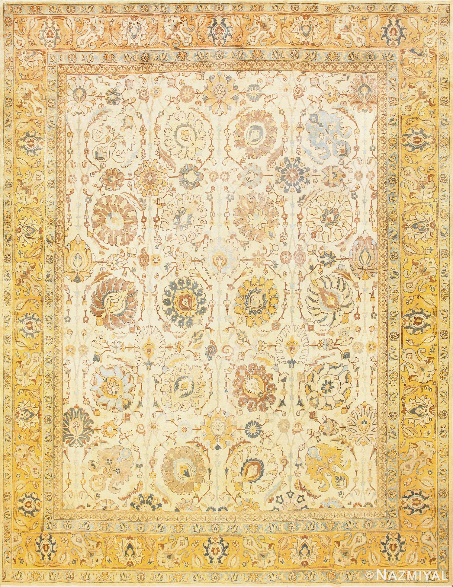 Antique Ivory Background Vase Design Persian Tabriz Rug 48940 Detail/Large View