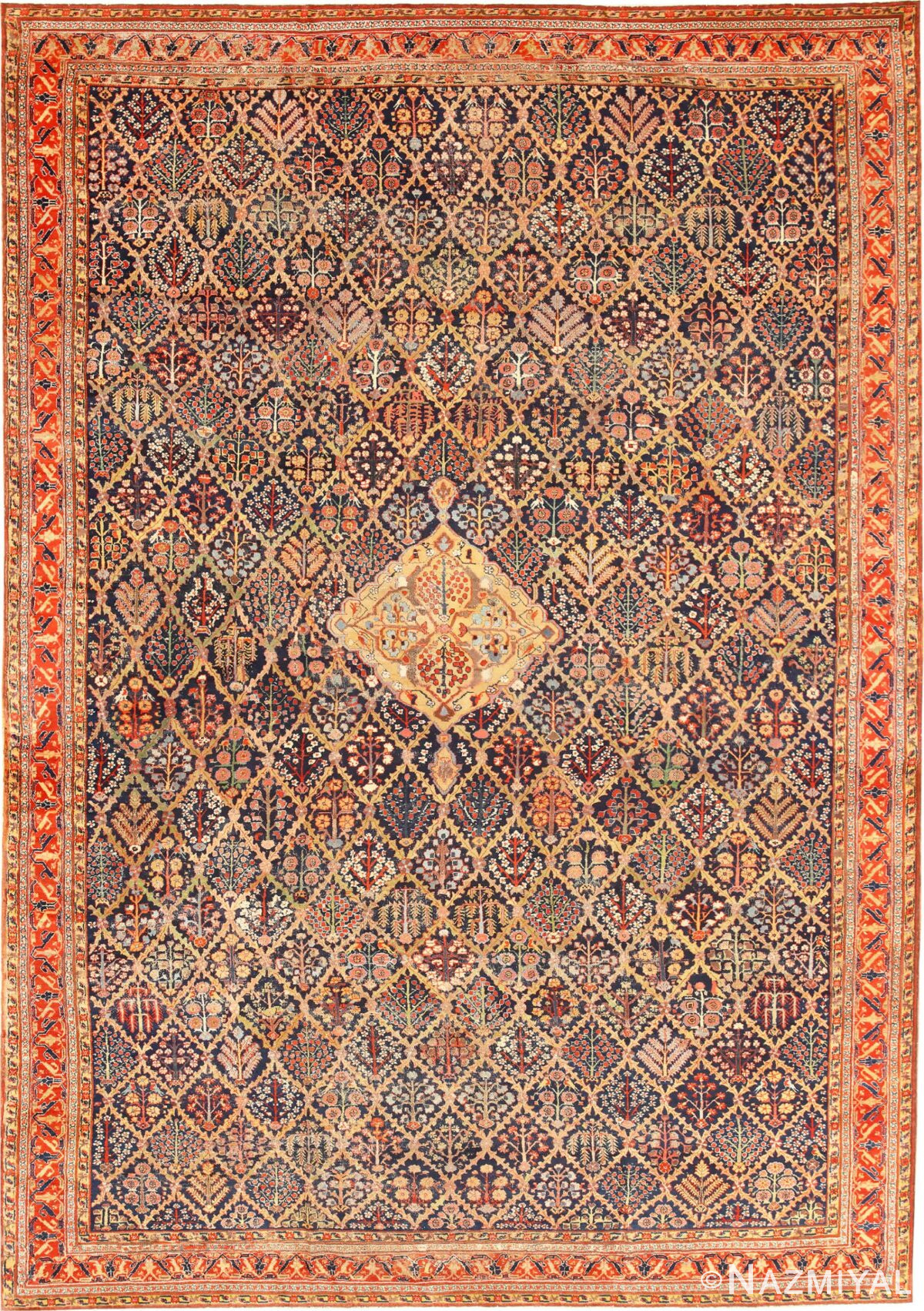 Large 18th Century Rare Antique Kurdish Shrub Design Rug 47430 Nazmiyal