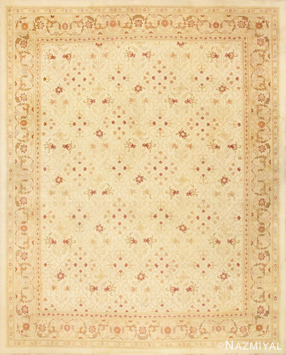 Large Cream Background Antique Indian Amritsar Rug 50658 Nazmiyal