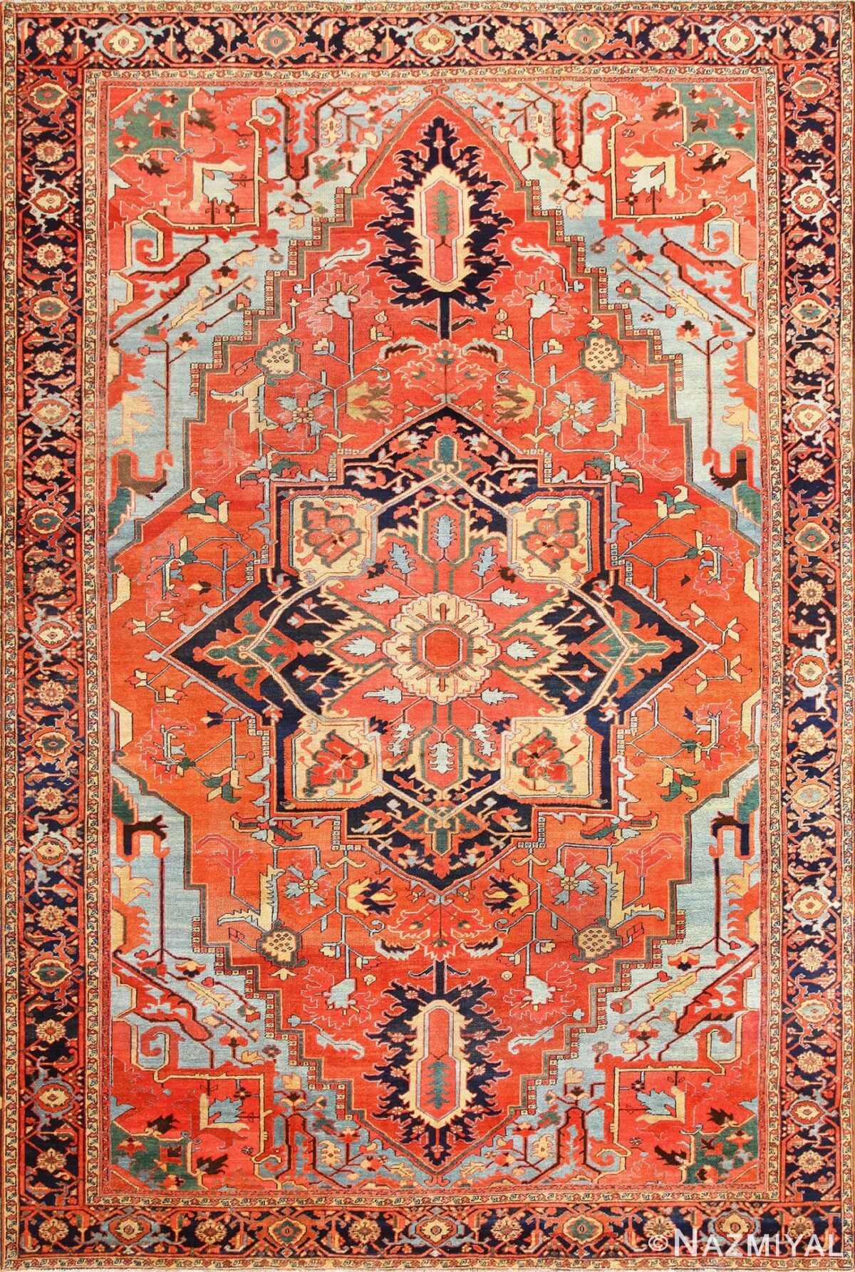 Large Geometric Antique Persian Heriz Serapi Rug 48850 Detail/Large View