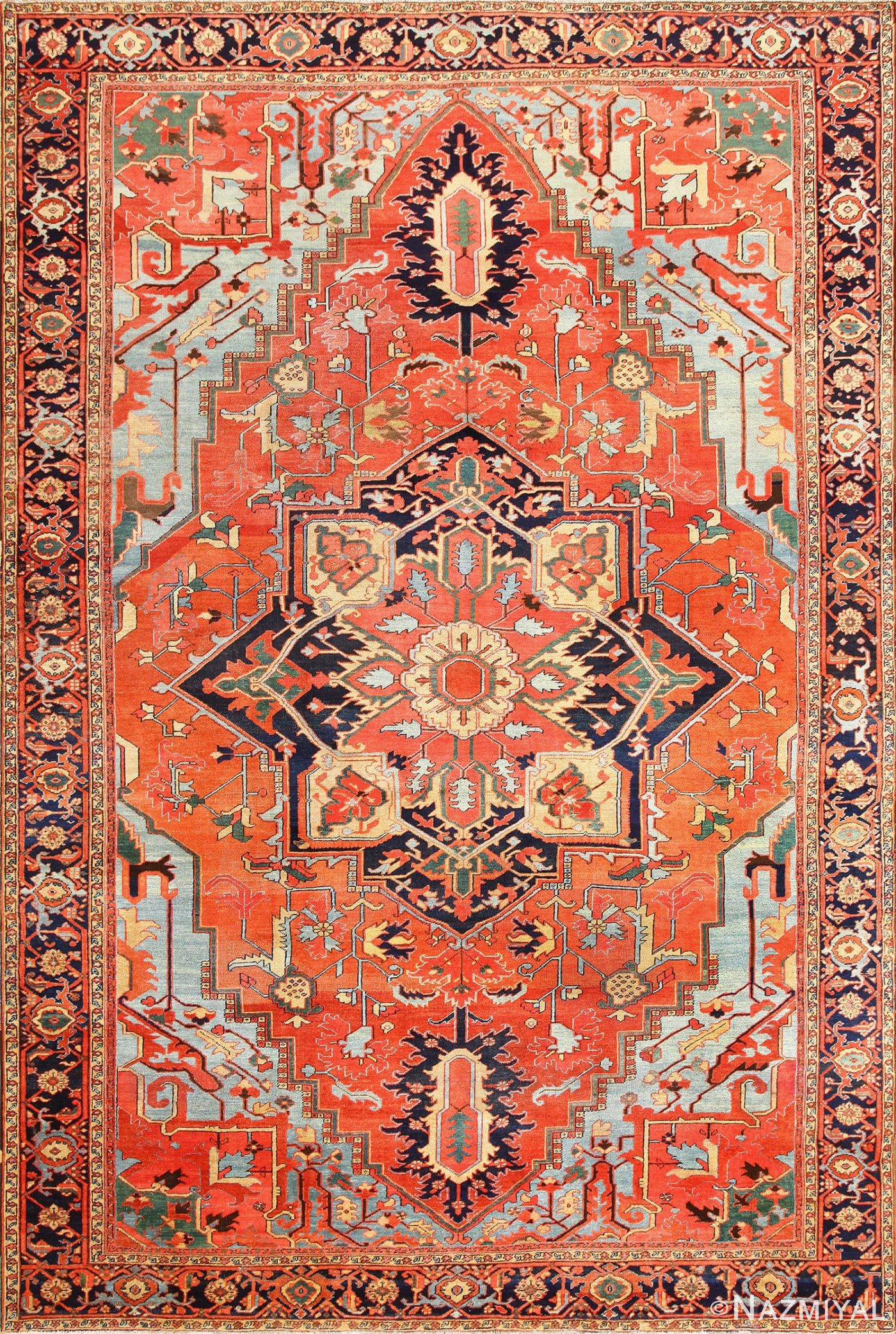 Large Geometric Antique Persian Heriz Serapi Rug 48850 Detail/Large View