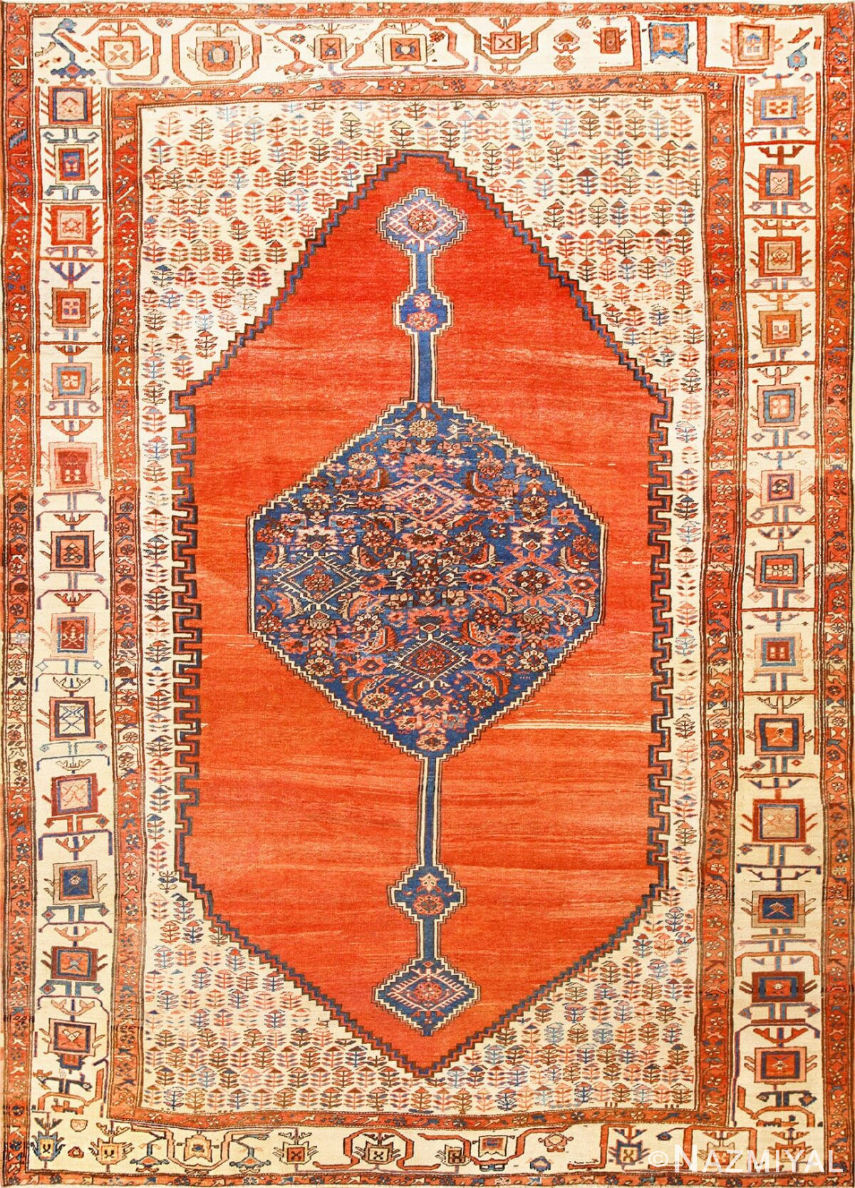 Room Size Antique Medallion Persian Serapi Bakshaish Rug 48859 Nazmiyal