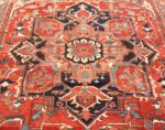 Close-up Large geometric Antique Persian Herz Serapi rug 48175 by Nazmiyal