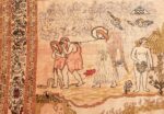 Detail Fine Biblical Adam and eve scene Turkish pictorial Antique silk rug 48890 by Nazmiyal