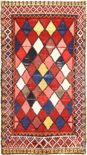 Diamond Shabby Chic Vintage Persian Gabbeh Rug 48974 Nazmiyal