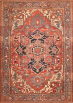 Large Geometric Antique Persian Heriz Serapi Rug 48175 Nazmiyal
