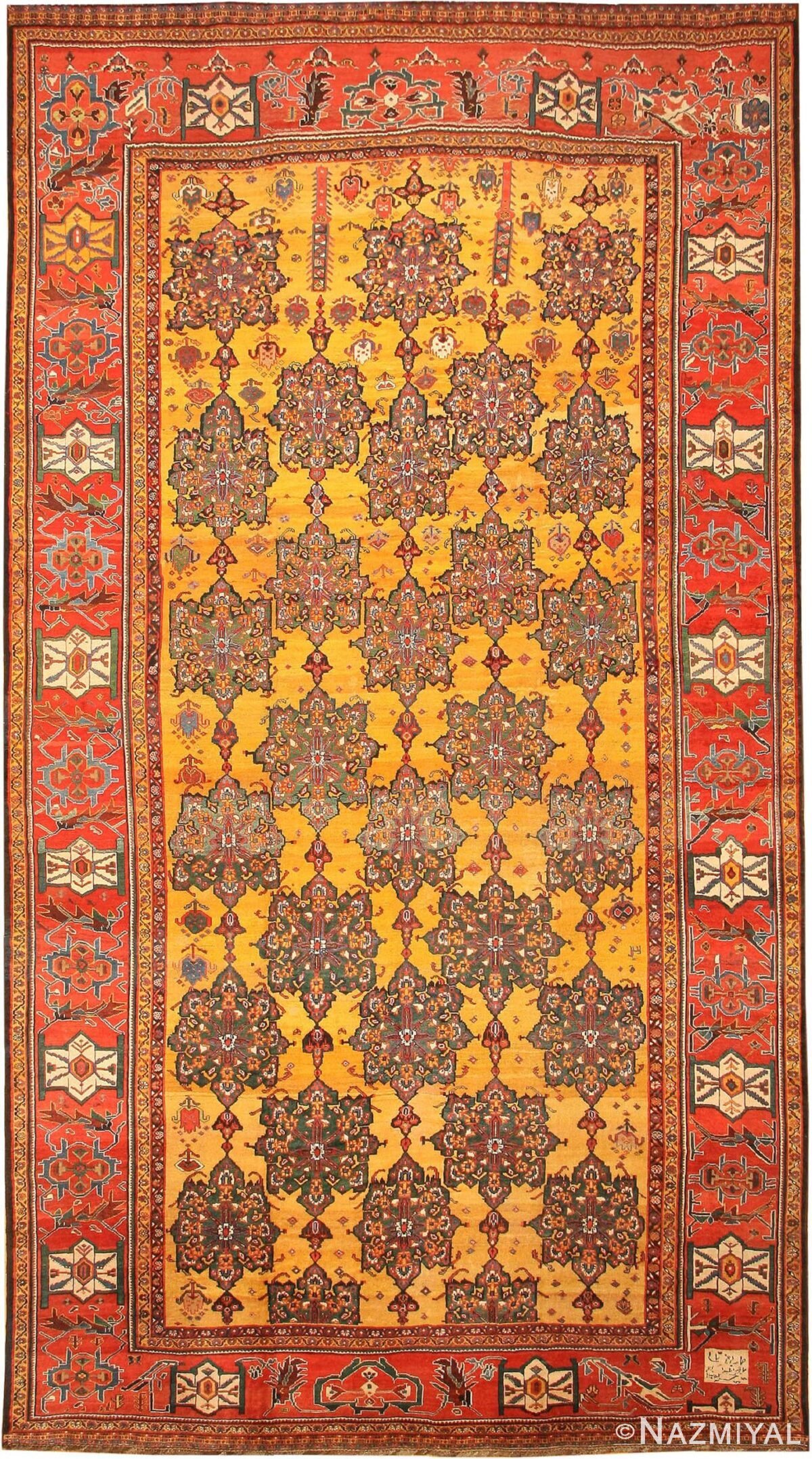 Antique Gold Background Persian Bakhtiari Rug 43345 by Nazmiyal Antique Rugs
