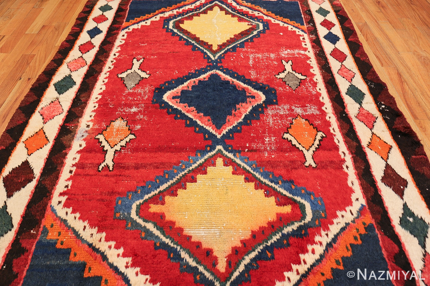 colorful shabby chic vintage persian gabbeh rug 48968 field Nazmiyal