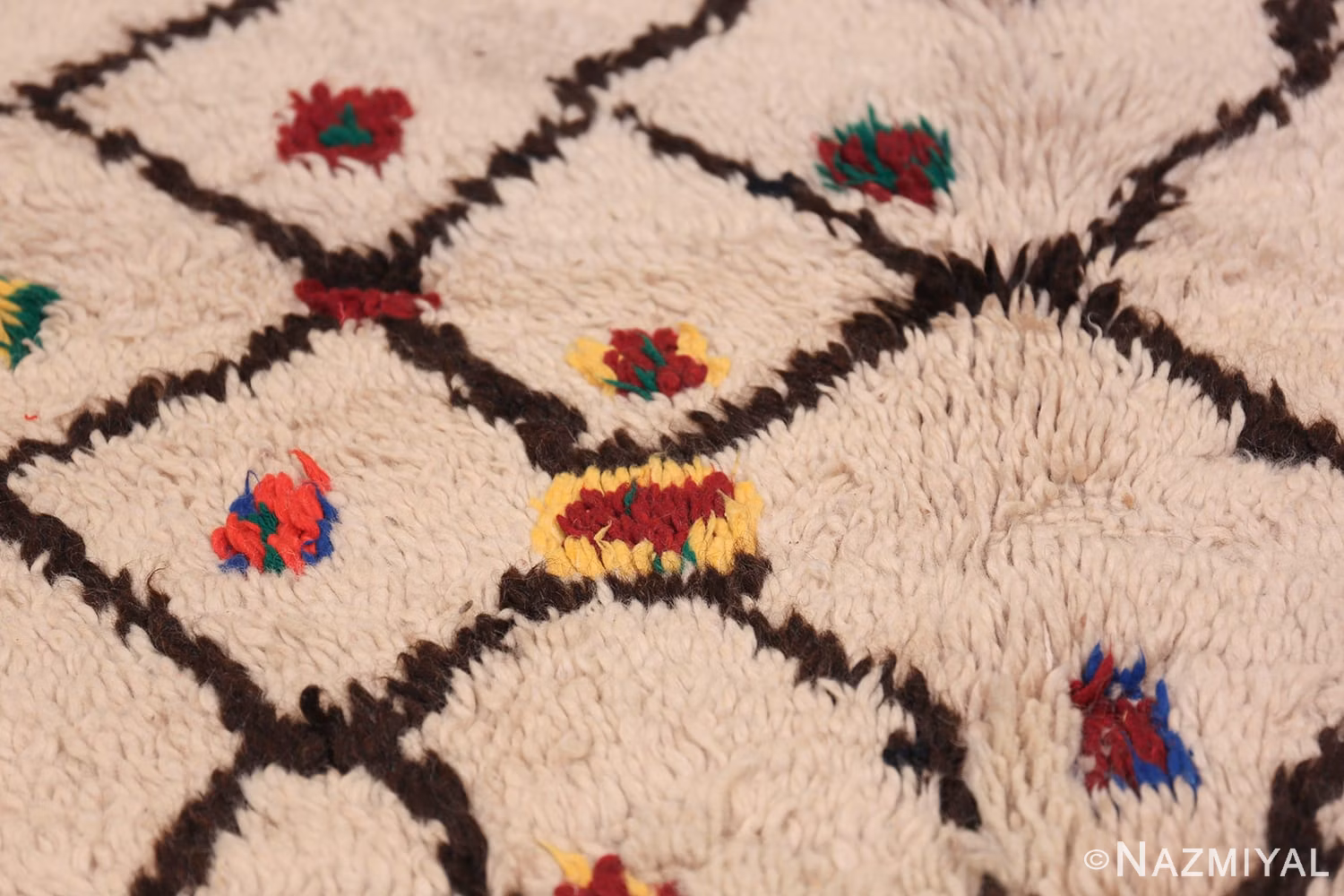 Colorful Vintage Moroccan Berber Shag Rug 48953 Brown Diamonds Nazmiyal