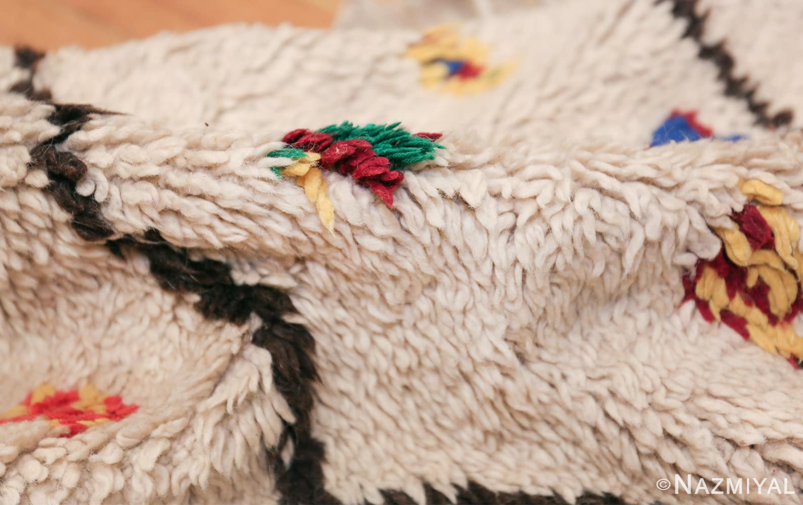 Colorful Vintage Moroccan Berber Shag Rug 48953 Ivory Pile Nazmiyal