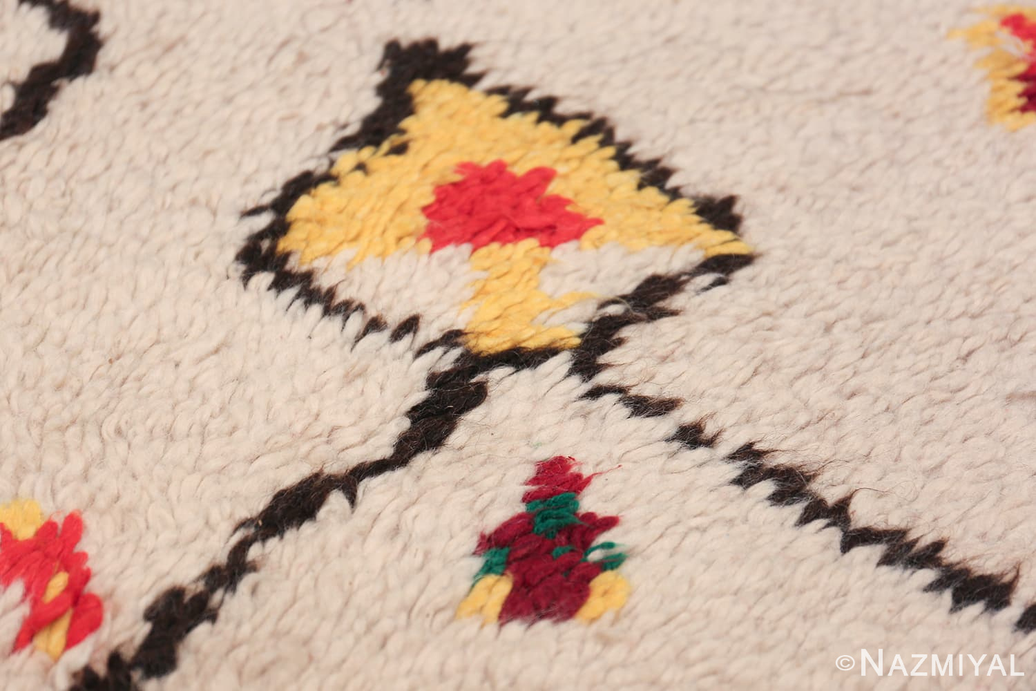 Colorful Vintage Moroccan Berber Shag Rug 48953 Yellow Triangle Nazmiyal