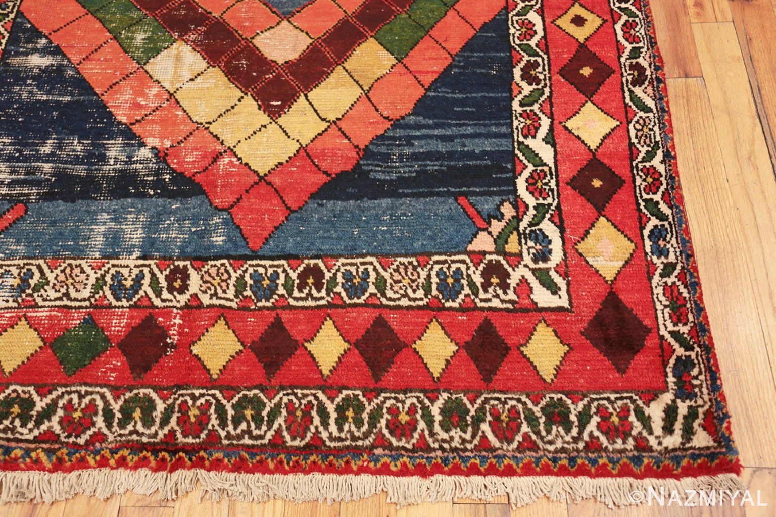 Corner Diamond design Vintage Tribal Persian Shabby Chic Gabbeh rug 48963 by Nazmiyal