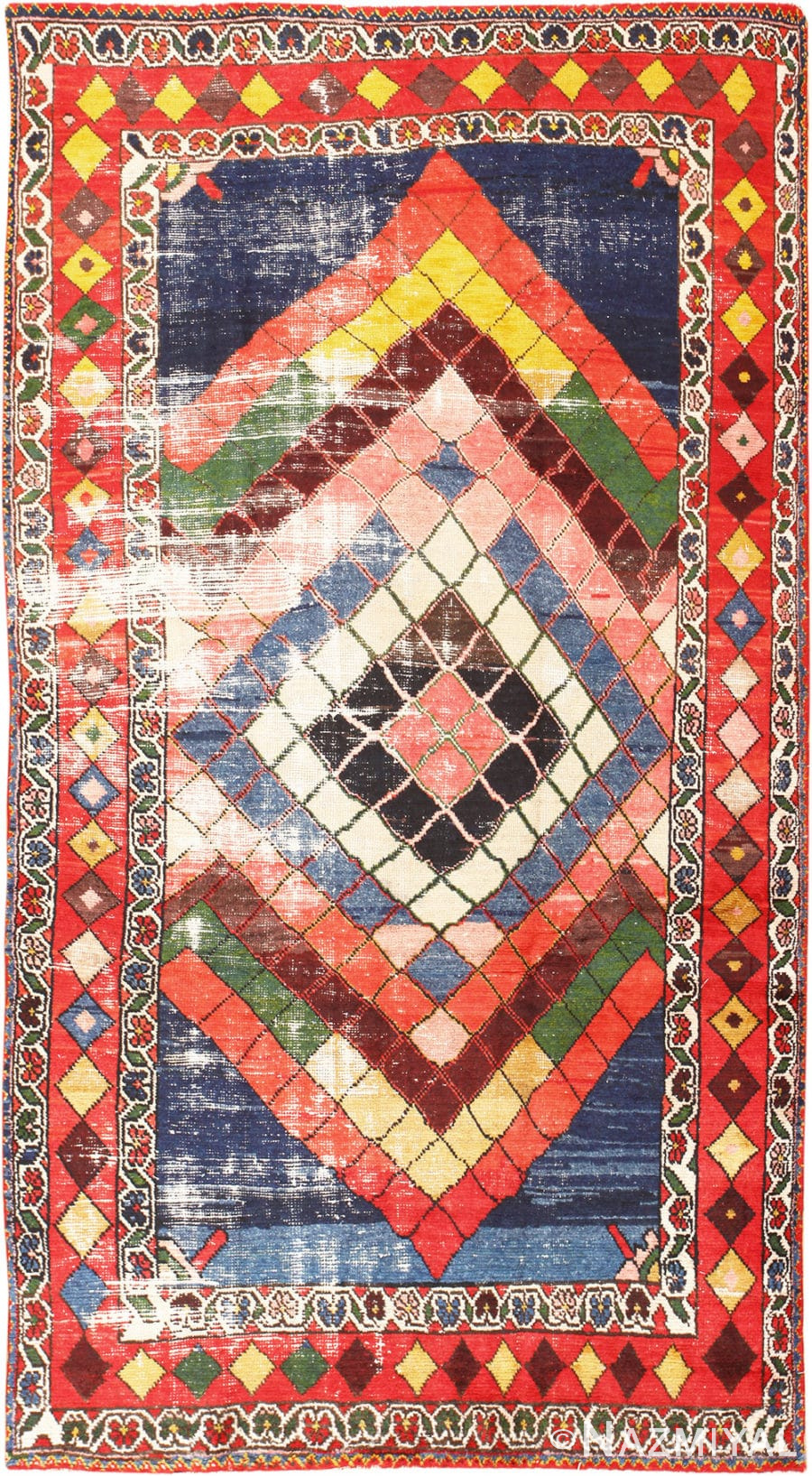 Diamond Design Vintage Tribal Persian Shabby Chic Gabbeh Rug 48963 Nazmiyal