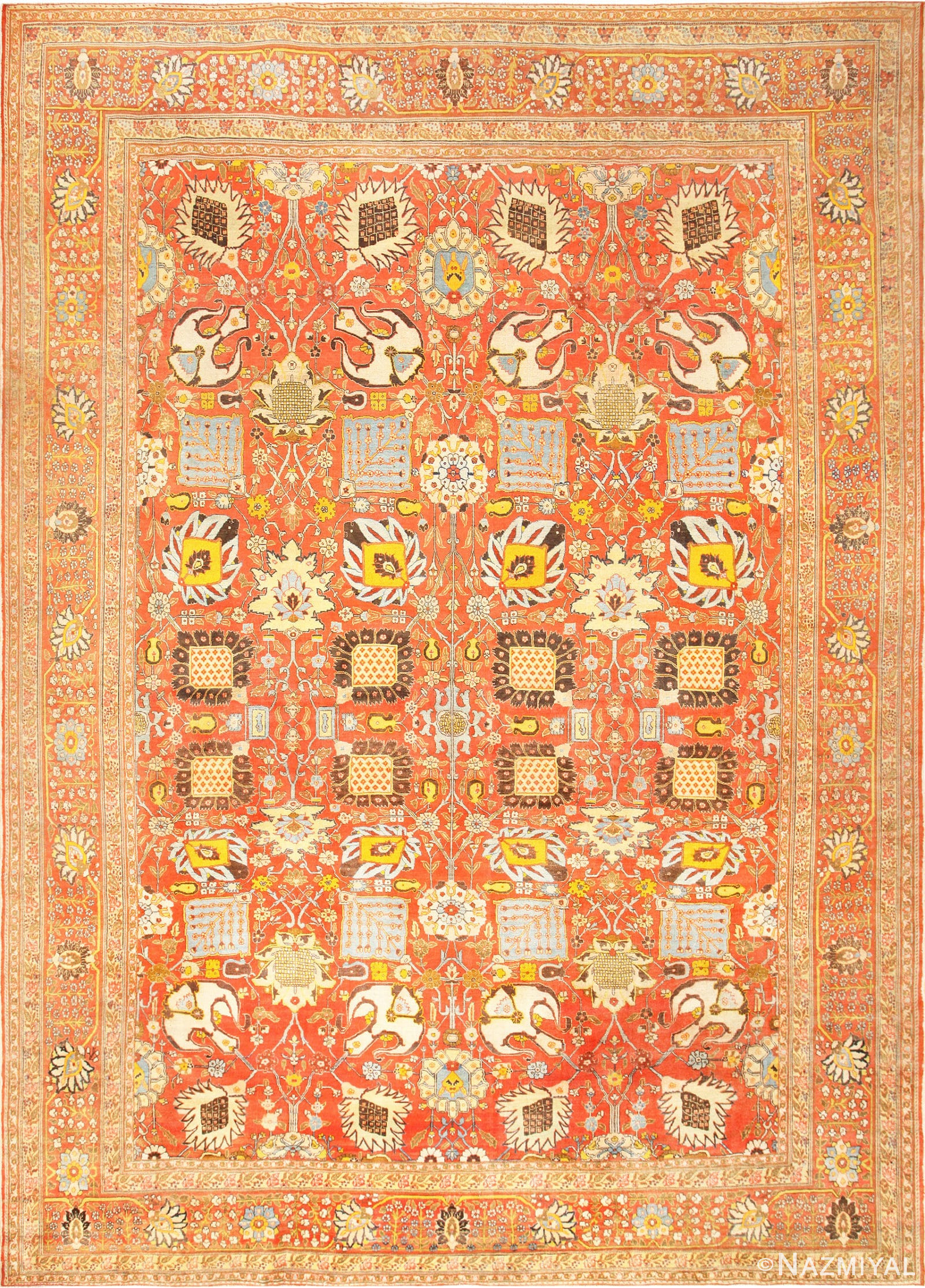 Fine Vase Design Antique Persian Tabriz Rug 48868 Nazmiyal