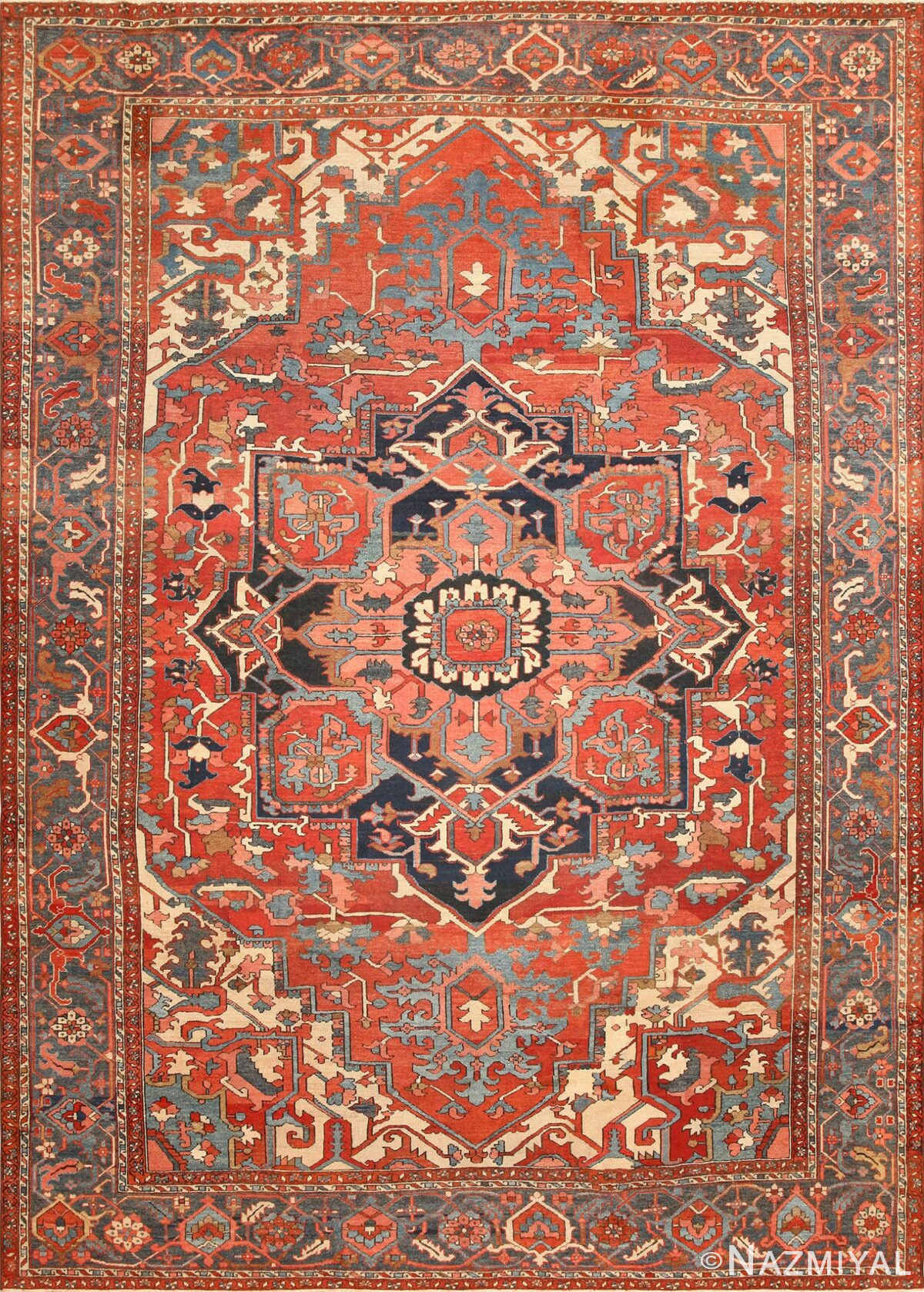 Large Geometric Antique Persian Heriz Serapi Rug 48175 Nazmiyal