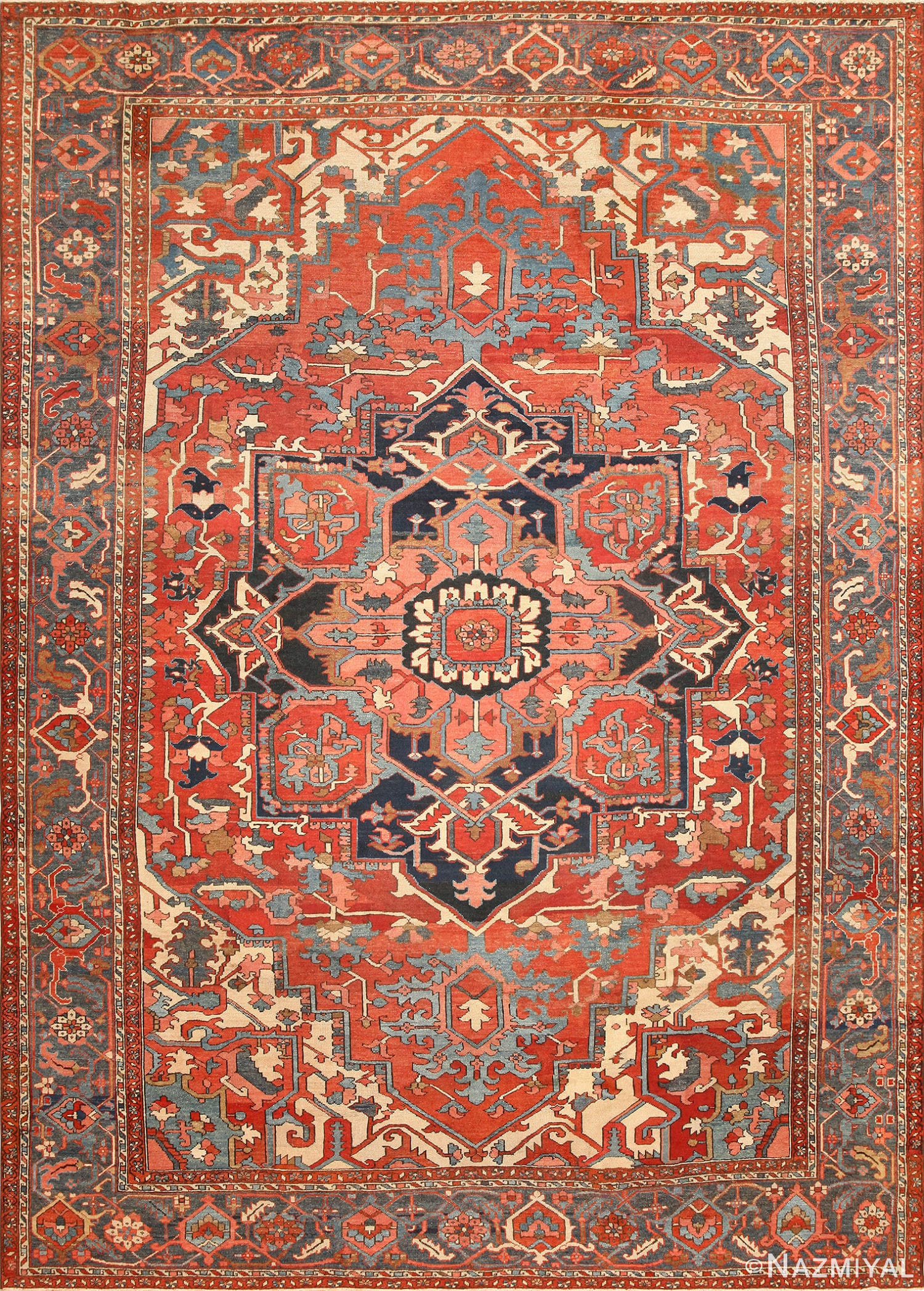 Large Geometric Antique Persian Heriz Serapi Rug 48175 Nazmiyal