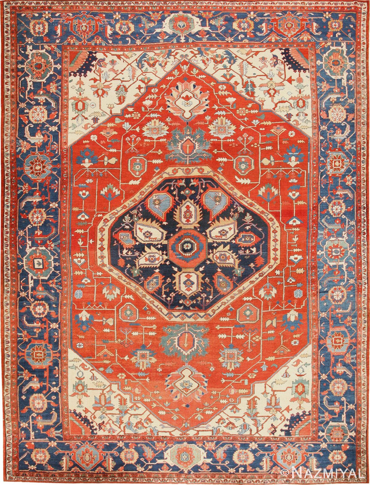 Large Antique Persian Heriz Serapi Rug 48849 Nazmiyal Antique Rugs