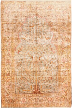 Fine Small Size Vintage Silk Turkish Hereke Prayer Rug 50703 Nazmiyal