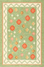 Vintage Flat Woven Green Swedish Scandinavian Kilim Rug 48990 Nazmiyal