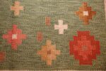 vintage flat woven green swedish scandinavian kilim rug 48990 flowers Nazmiyal