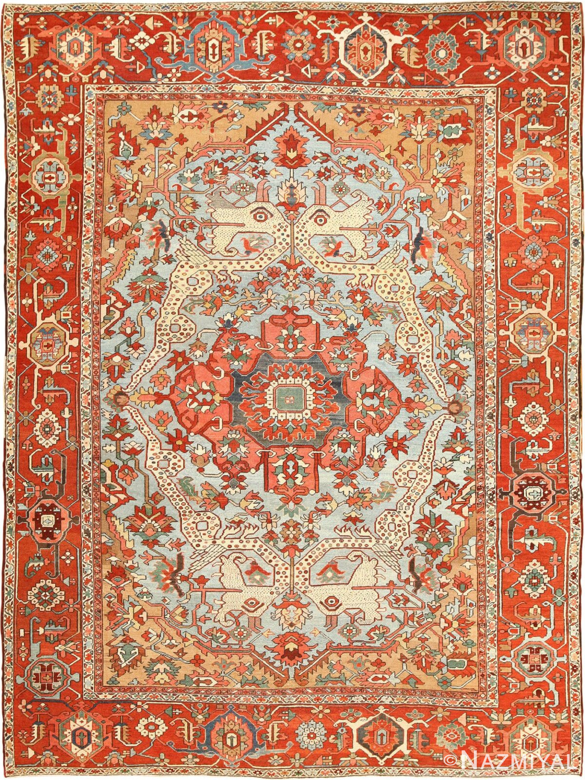 Beautiful Dragon Design Antique Persian Heriz Serapi Rug 48658 Nazmiyal