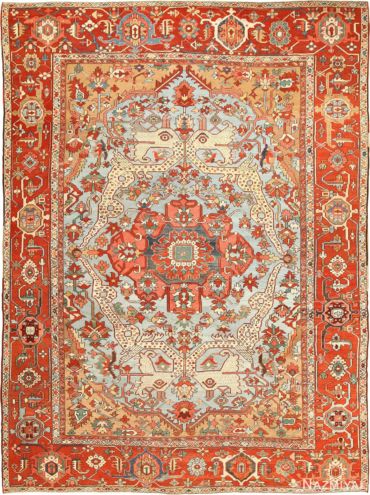 Beautiful Dragon Design Antique Persian Heriz Serapi Rug 48658 Nazmiyal